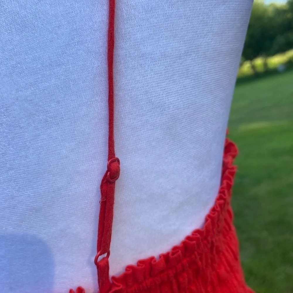 & Other Stories Red Cotton Maxi Dress Ruched Smocked Size 8